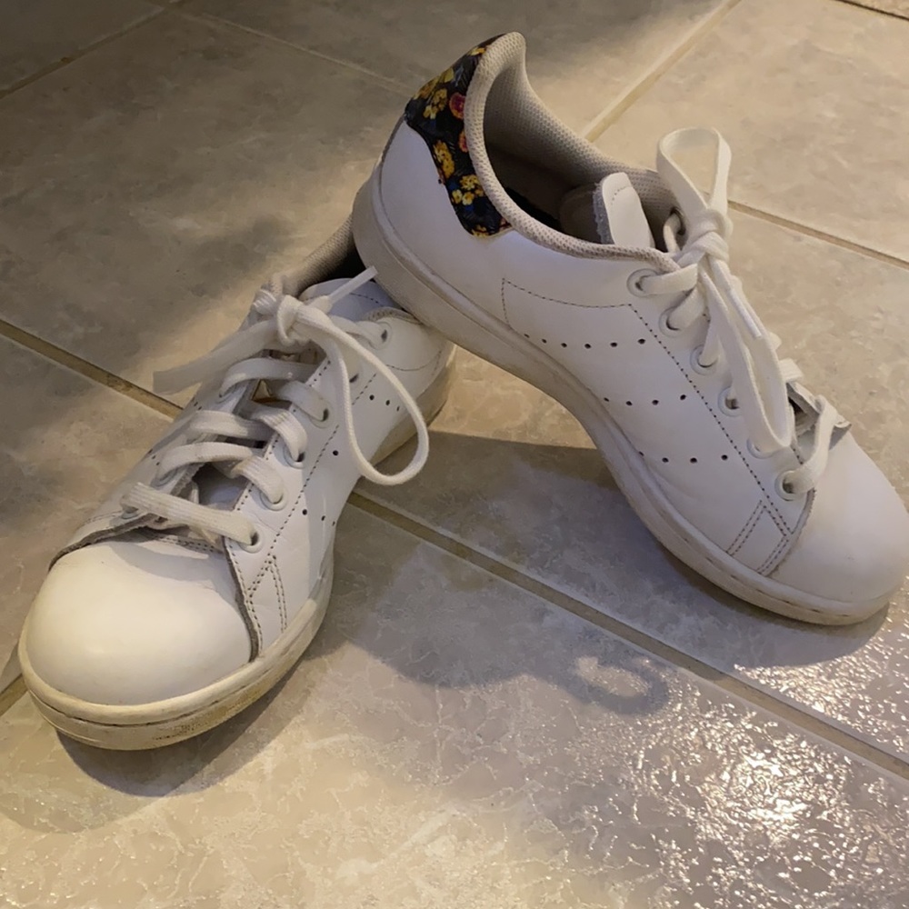 white & flowery adidas Stan Smith